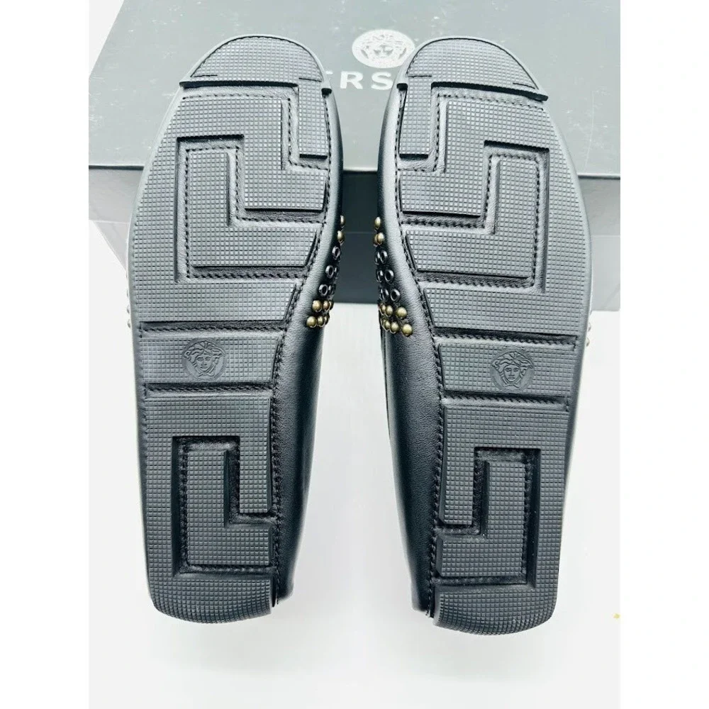 Versace Medusa Studded Loafers Black Leather US 7.5EU 39.5 Designer Luxury Italy